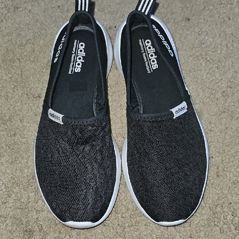 Adidas Cloudfoam Memory Foam Footbed Black White Slip-On Shoes 6